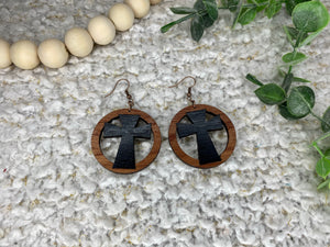 Wood cross earrings